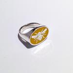 Bee Ring: Enamel on silver; Top face size, 20mm x 15mm.