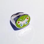 Butterfly Ring: Enamel on silver; Top face size, 22mm x 17.5mm.