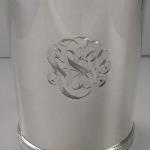 Hand Engraved Script Monogram on Silver Julep Cup by Dennis Meade