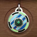 Mandala I: Enamel on silver, green agate, chrysoprase; 2.25" in diameter, weighing 3.66 ozs.
