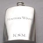 Hand Engraved Roman Block Initials on Silver Flask by Dennis Meade