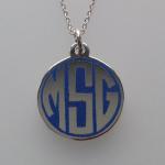 Hand Engraved Round Block Monogram Silver and Champleve Enamel Pendant by Dennis Meade