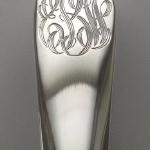 Hand Engraved Script Monogram on Silver Tongs (detail) by Dennis Meade