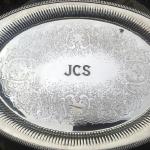 Hand Engraved Block Initials on Copper-Silver-plated Tray by Dennis Meade